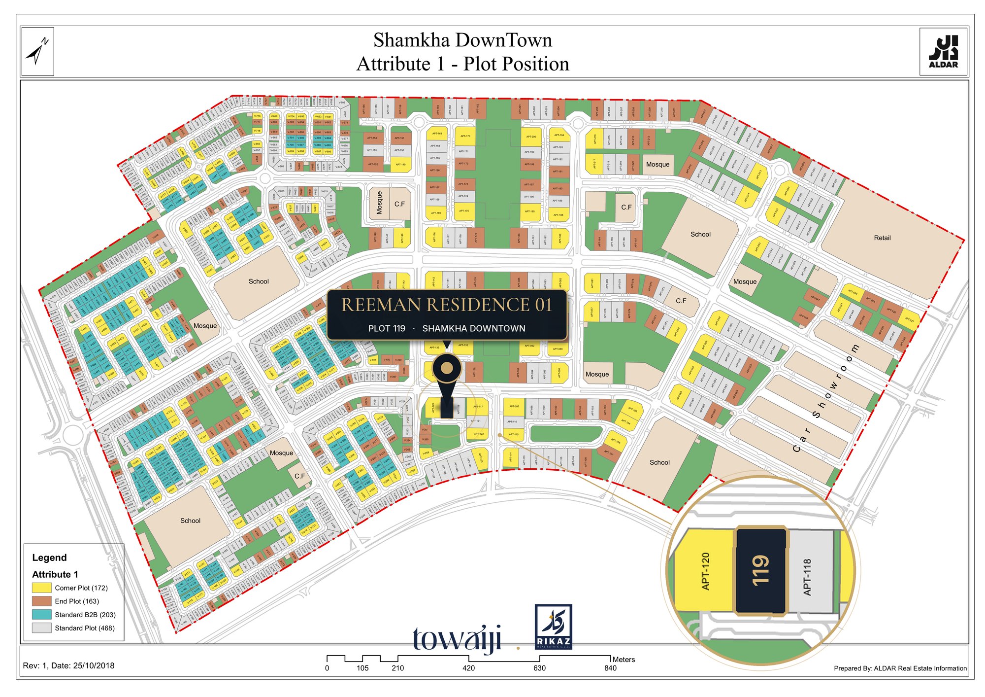 Reeman Residence 01 location — Plot 119 on the Aldar Shamkha DownTown master plan